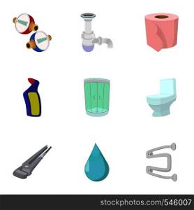 Bathroom icons set. Cartoon illustration of 9 bathroom vector icons for web. Bathroom icons set, cartoon style