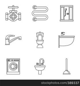 Bathroom icons set. Outline illustration of 9 bathroom vector icons for web. Bathroom icons set, outline style