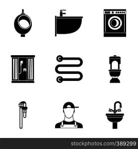 Bathroom icons set. Simple illustration of 9 bathroom vector icons for web. Bathroom icons set, simple style