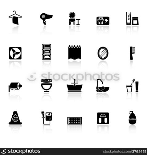 Bathroom icons with reflect on white background, stock vector