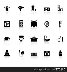 Bathroom icons with reflect on white background, stock vector