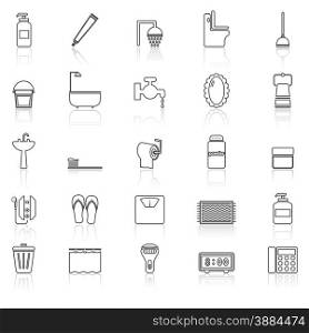 Bathroom line icons with reflect on white, stock vector