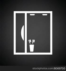 Bathroom mirror icon. Black background with white. Vector illustration.