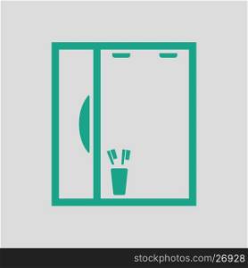 Bathroom mirror icon. Gray background with green. Vector illustration.