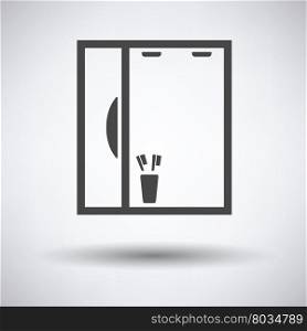 Bathroom mirror icon on gray background, round shadow. Vector illustration.