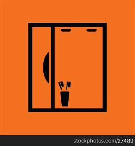 Bathroom mirror icon. Orange background with black. Vector illustration.