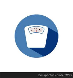 Bathroom scale color icon with shadow on a blue circle. Vector Illustration