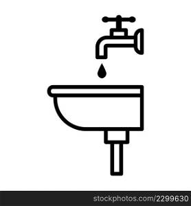 Bathroom sink with tap water icon vector.