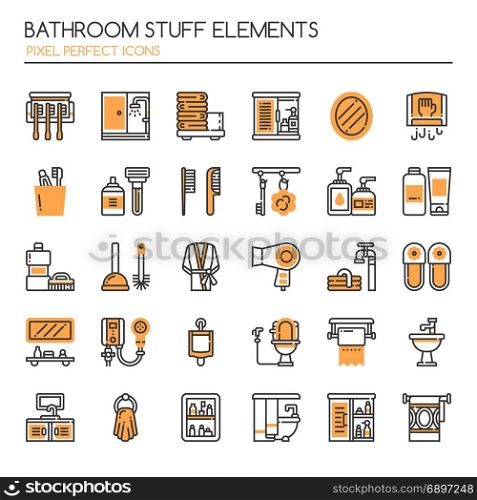 Bathroom Stuff Elements , Thin Line and Pixel Perfect Icons