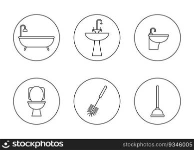 Bathroom toilet icon set. Vector flat illustration.