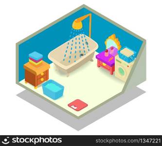 Bathtub concept banner. Isometric banner of bathtub vector concept for web, giftcard and postcard. Bathtub concept banner, isometric style