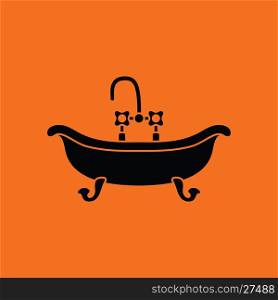 Bathtub icon. Orange background with black. Vector illustration.