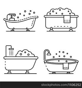 Bathtub icon set. Outline set of bathtub vector icons for web design isolated on white background. Bathtub icon set, outline style