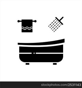 Bathtub Icon, Water Container Used For Bathing Vector Art Illustration
