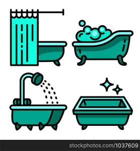 Bathtub icons set. Outline set of bathtub vector icons for web design isolated on white background. Bathtub icons set, outline style