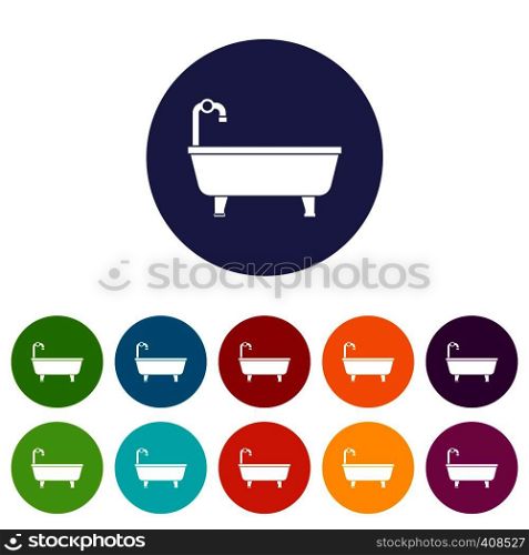 Bathtub set icons in different colors isolated on white background. Bathtub set icons
