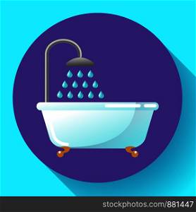 Bathtub with shower flat icon. Water treatments, take a bath or relax in the bathtub vector illustration.. Bathtub with shower flat icon vector. Water treatments, take a bath or relax in the bathtub vector illustration.
