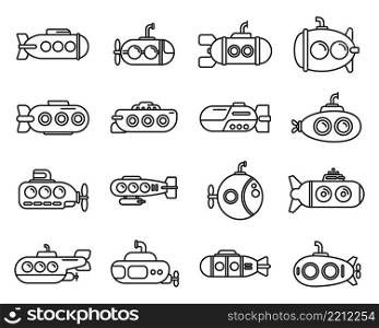 Bathyscaphe icons set outline vector. Diving submarine. Deep apparatus. Bathyscaphe icons set outline vector. Diving submarine