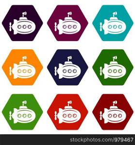 Bathyscaphe with horn icons 9 set coloful isolated on white for web. Bathyscaphe with horn icons set 9 vector