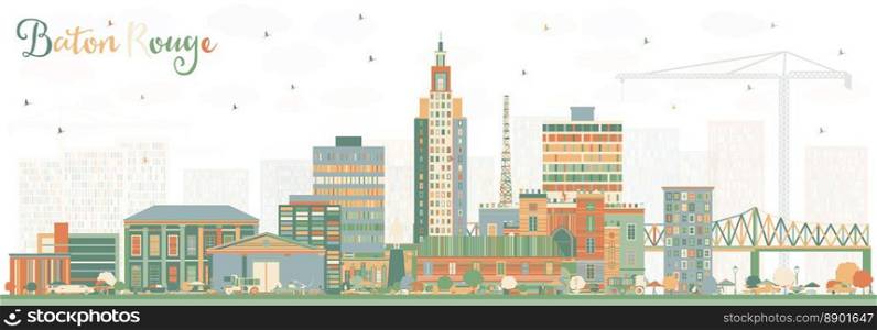 Baton Rouge Louisiana City Skyline with Color Buildings. Vector Illustration. Business Travel and Tourism Concept with Modern Architecture. Baton Rouge USA Cityscape with Landmarks.