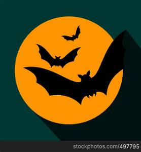 Bats fly to the moon flat icon with shadow for web and mobile devices. Bats fly to the moon flat icon
