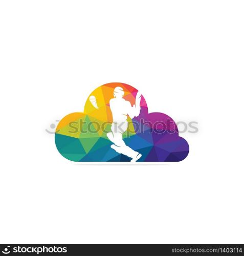 Batsman playing cricket cloud shape concept logo. Cricket competition logo.
