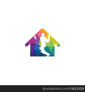 Batsman playing cricket home shape concept logo. Cricket competition logo.