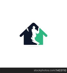 Batsman playing cricket home shape concept logo. Cricket competition logo.