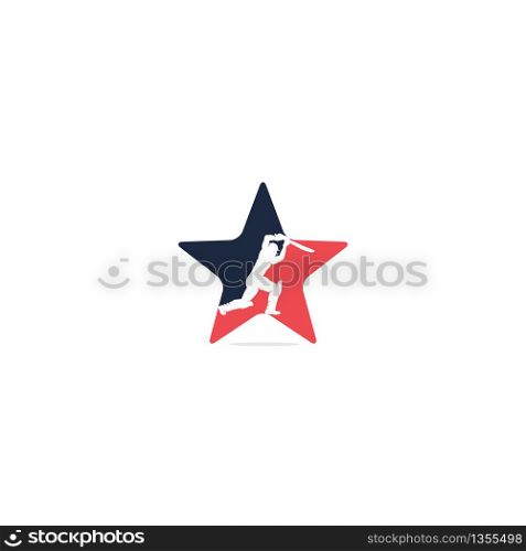 Batsman playing cricket star shape concept logo. Cricket competition logo.