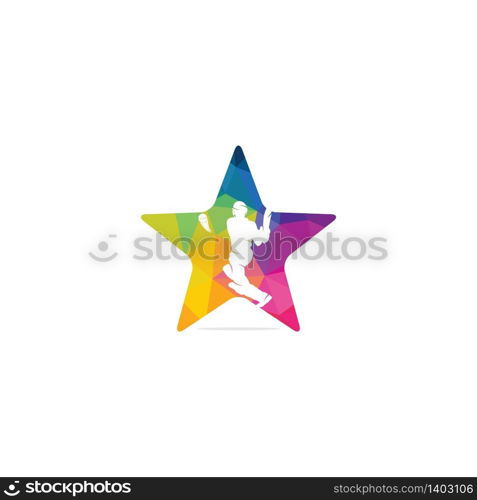 Batsman playing cricket star shape concept logo. Cricket competition logo.