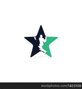 Batsman playing cricket star shape concept logo. Cricket competition logo.