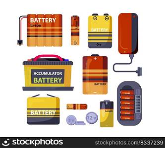 Battery and accumulator set. Collection of energy generation equipment. Can be used for topics like power, industry, lithium