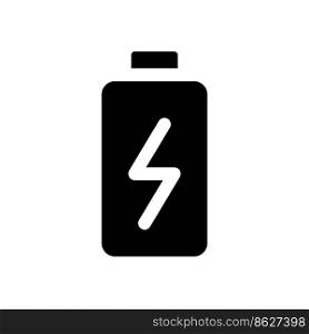 Battery black glyph ui icon. Accumulator charging. Physical strength. User interface design. Silhouette symbol on white space. Solid pictogram for web, mobile. Isolated vector illustration. Battery black glyph ui icon