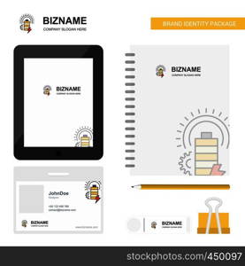Battery Business Logo, Tab App, Diary PVC Employee Card and USB Brand Stationary Package Design Vector Template