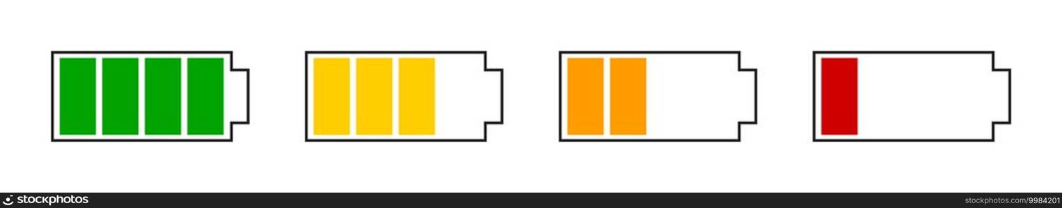 Battery charge icon set. Charger indicator symbols.