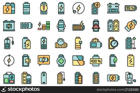 Battery charge icons set outline vector. Electricity charge. Charger energy. Battery charge icons set vector flat