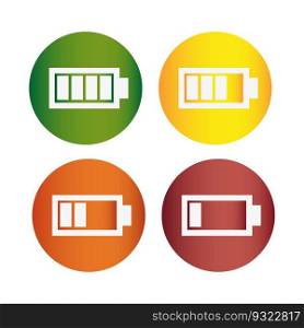 Battery charge indicator icons. color collection of charge power. Battery charge from high to low. Vector illustration. EPS 10.. Battery charge indicator icons. color collection of charge power. Battery charge from high to low. Vector illustration.