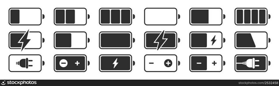 Battery charge level indicators icons set. Discharged and fully charged battery smartphone. Vector Illustration eps10.. Battery charge level indicators icons set. Discharged and fully charged battery smartphone.