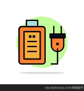 Battery, Charge, Plug, Education Abstract Circle Background Flat color Icon