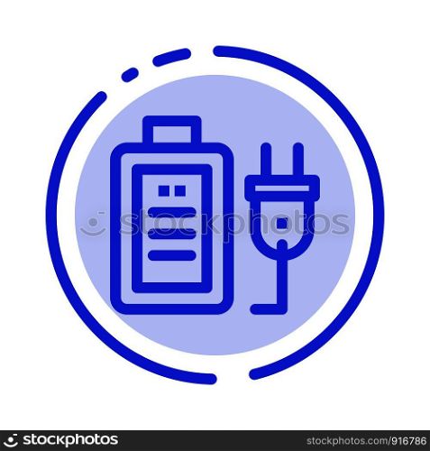 Battery, Charge, Plug, Education Blue Dotted Line Line Icon