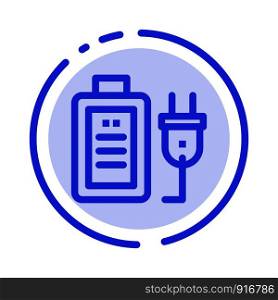 Battery, Charge, Plug, Education Blue Dotted Line Line Icon