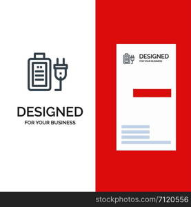 Battery, Charge, Plug, Education Grey Logo Design and Business Card Template