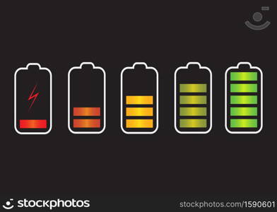 Battery charge state indicator icons. Set with different levels of charge phone&rsquo;s battery. Vector illustration.. Vector illustration. Battery charge state indicator icons. Set with different levels of charge phone&rsquo;s battery.