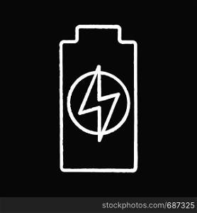 Battery charging chalk icon. Battery level indicator. Isolated vector chalkboard illustrations. Battery charging chalk icon