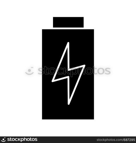 Battery charging glyph icon. Battery level indicator. Silhouette symbol. Battery level indicator. Negative space. Vector isolated illustration. Battery charging glyph icon