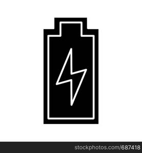 Battery charging glyph icon. Silhouette symbol. Battery level indicator. Negative space. Vector isolated illustration. Battery charging glyph icon