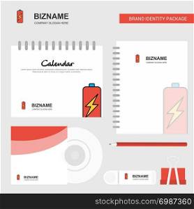 Battery charging Logo, Calendar Template, CD Cover, Diary and USB Brand Stationary Package Design Vector Template