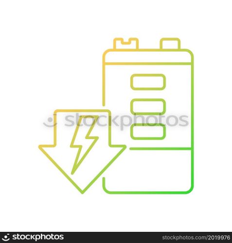 Battery discharging gradient linear vector icon. Self-discharge. Energy draining. Durability deterioration. Thin line color symbol. Modern style pictogram. Vector isolated outline drawing. Battery discharging gradient linear vector icon