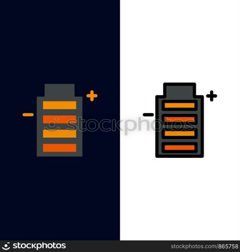 Battery, Ecology, Energy, Environment Icons. Flat and Line Filled Icon Set Vector Blue Background