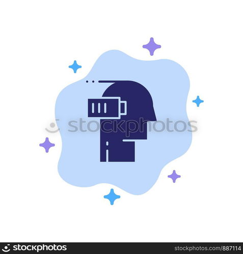 Battery, Exhaustion, Low, Mental, Mind Blue Icon on Abstract Cloud Background